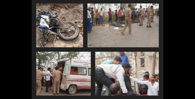 Three people including father and son died in a collision between a truck and a bike