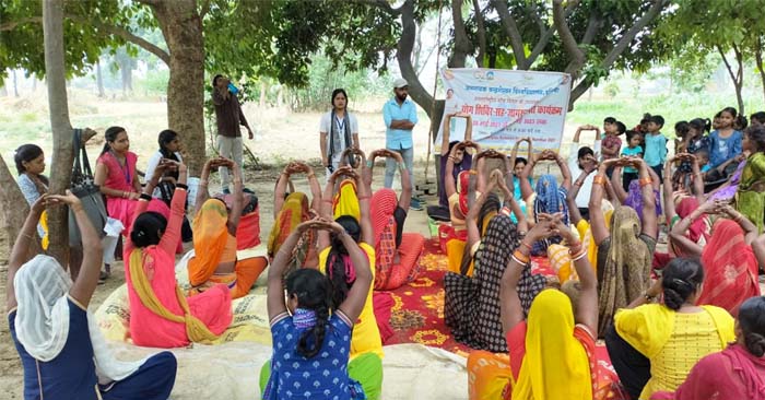 Social work department of JNCU organized yoga camp in villages