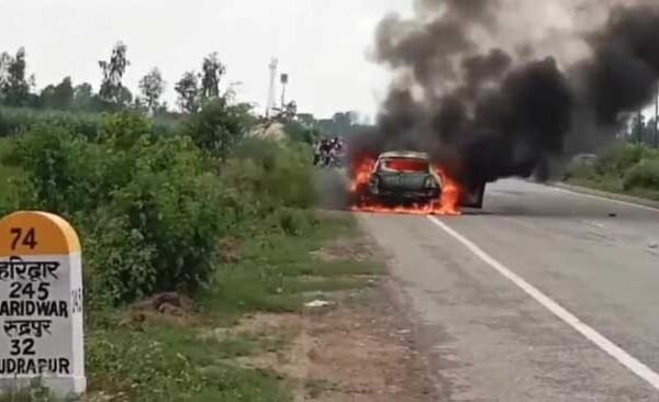 Panic due to fire in moving car, video goes viral