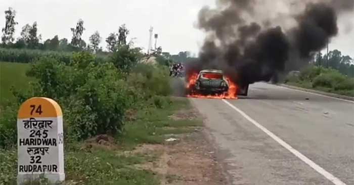 Panic due to fire in moving car, video goes viral