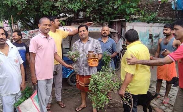 Distributed Tulsi, Bael, Amla, Custard apple plants to create awareness