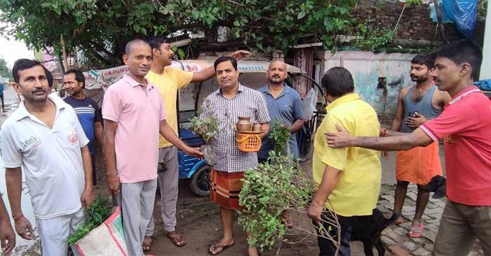 Distributed Tulsi, Bael, Amla, Custard apple plants to create awareness