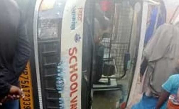 School van overturns after becoming unbalanced, students narrowly escape