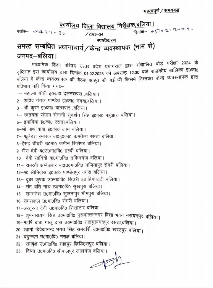 जिला विद्यालय निरीक्षक ने कहा है कि बोर्ड परीक्षा जैसे समयबद्ध एवं महत्वपूर्ण कार्य में यह स्थिति अत्यन्त ही खेदजनक है.