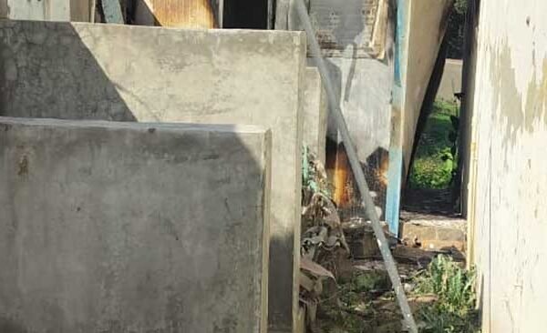 Toilet of primary school in Dubhar was set on fire by unruly elements.
