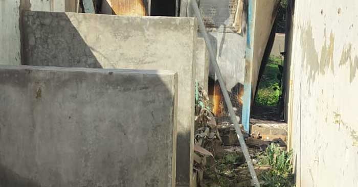 Toilet of primary school in Dubhar was set on fire by unruly elements.
