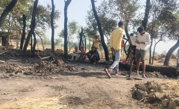 About half a dozen residential huts and all the household items were burnt to ashes due to the fire caused by the spark of the stove.