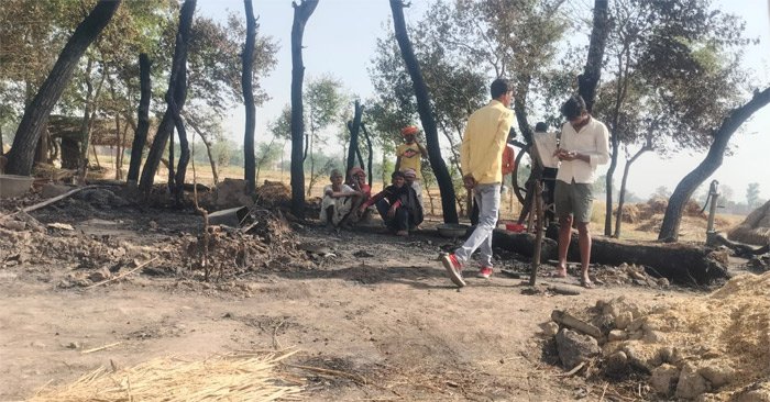 About half a dozen residential huts and all the household items were burnt to ashes due to the fire caused by the spark of the stove.