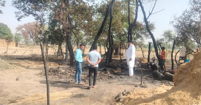 About half a dozen residential huts and all the household items were burnt to ashes due to the fire caused by the spark of the stove.