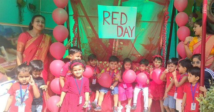 Kids school celebrated Red Day and Labor Day